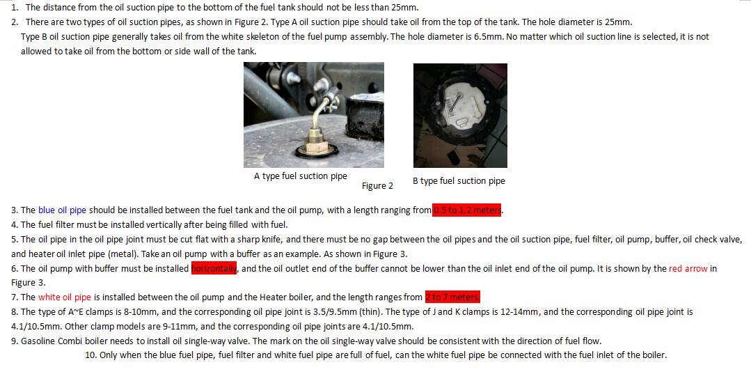 How to install the diesel system for JP Heater diesel combi boiler