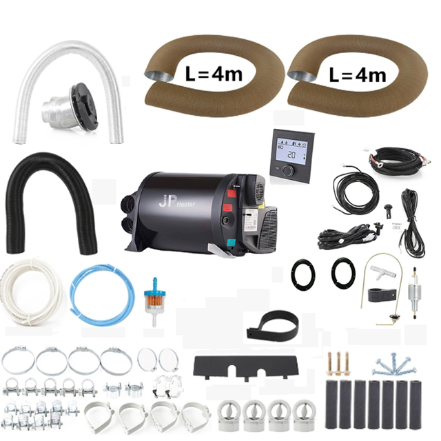 Without Valves Kit JP 4KW Diesel + 2KW Electric Space Air Heater and 10L Water Tank Combi Heater Bluetooth App Controller 5000M Working Altitude Silent Version